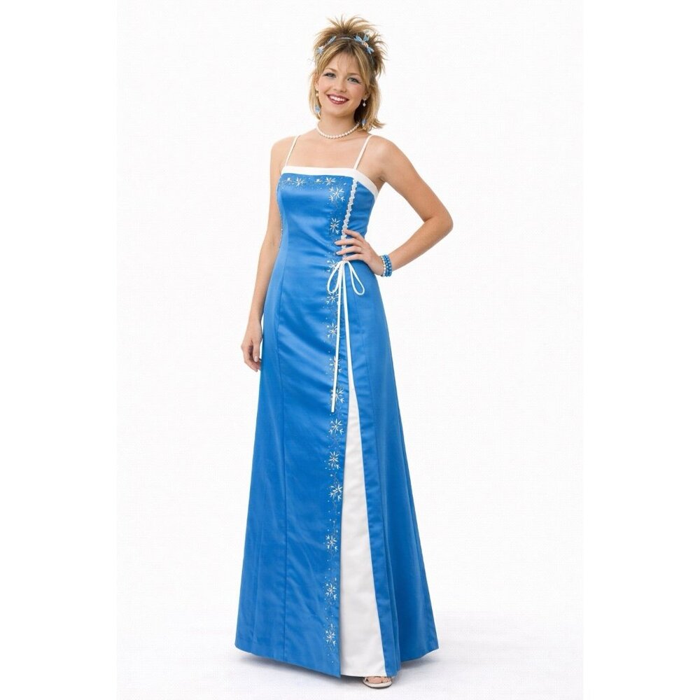 vintage Y2K MASQUERADE maxi dress blue 5/6 party prom embroidered rhinestones